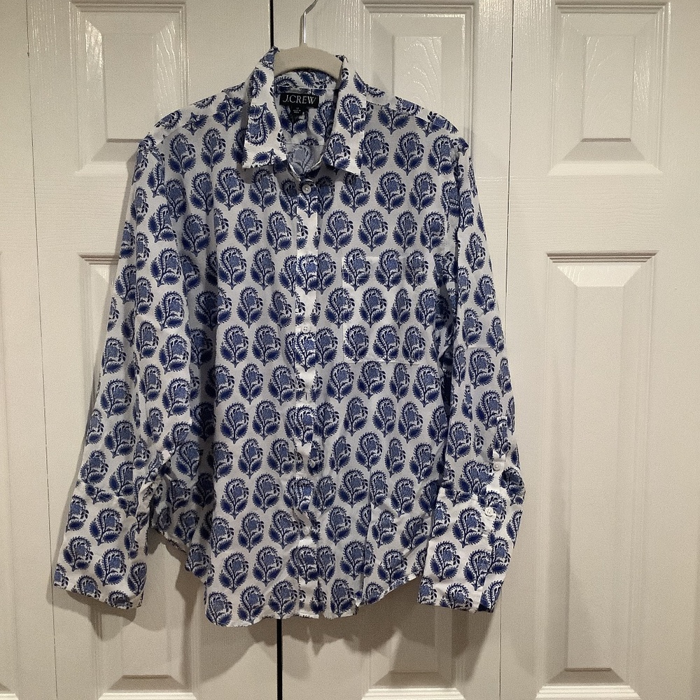 J Crew blue and white print shirt size 12